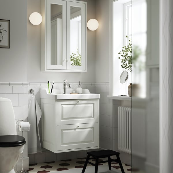 RUTSJÖN حوض مع كوع تصريف, أبيض, 62x49 سم