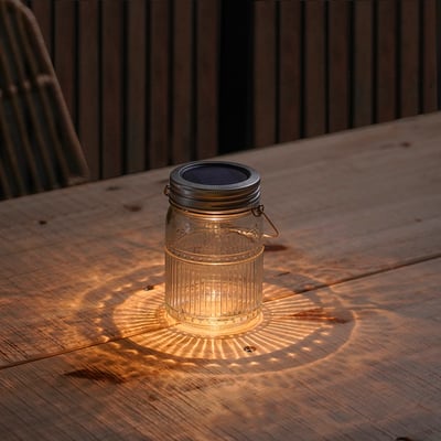 SOLVINDEN مصباح طاولة طاقة شمسية LED, خارجي/برطمان شفاف, 15 سم