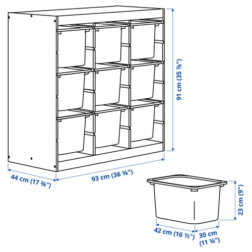 TROFAST تشكيلة تخزين, مقسم غرفة/صنوبر مصبوغ أبيض فاتح رمادي, 93x44x91 سم