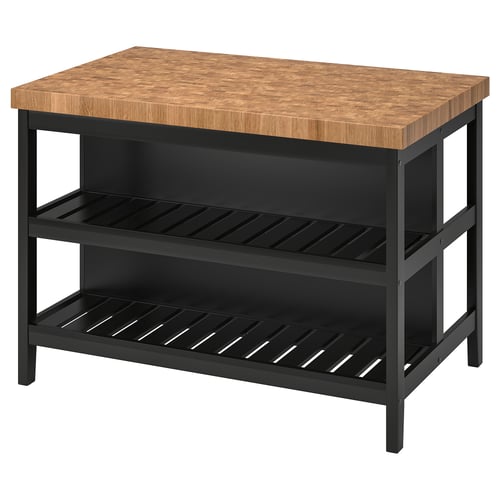 VADHOLMA جزيرة مطبخ, أسود/سنديان, 126x79x90 سم