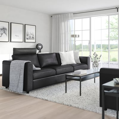 VIMLE كنبة 3 مقاعد, مع مسند للرأس/Grann/Bomstad أسود
