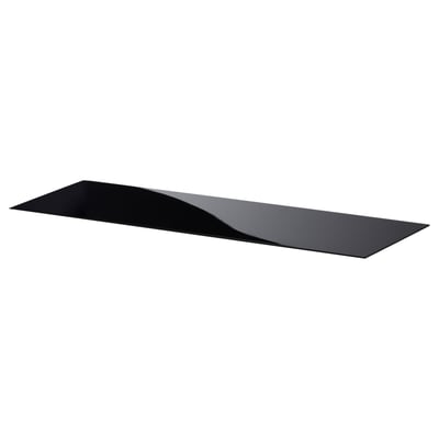 Ikea BESTÅ glass shelf, black, rectangular, sleek design.