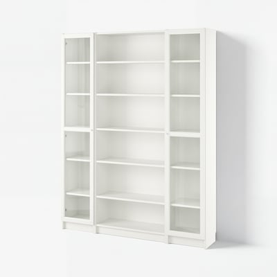 BILLY / OXBERG Bookcase combination w glass doors, white, 160x202 cm