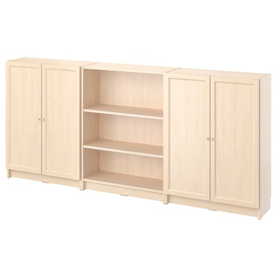 Light-colored wooden BILLY bookcase closed and open storage with a simple, rectangular design.