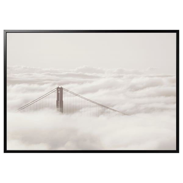 BJÖRKSTA frame houses alan copsons foggy golden gate bridge print, combining modern minimalism with classic landscapes.