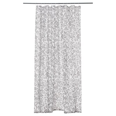 BLEKVIVA shower curtain, white with floral pattern, recycled polyester, rectangular, hanging.