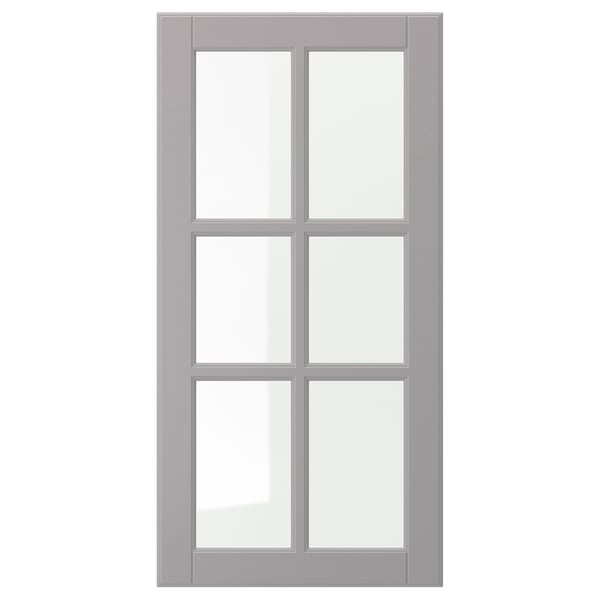 A grey BODBYN cabinet door with a classic, bevelled panel design.