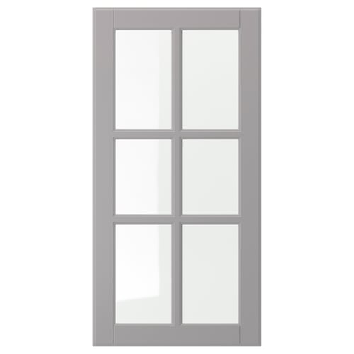 A grey BODBYN cabinet door with a classic, bevelled panel design.