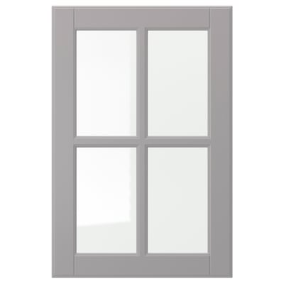 BODBYN grey smooth cabinet door, classic style with bevelled panels, lacquered fiberboard, rectangular.