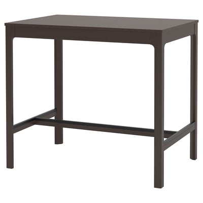 EKEDALEN dark brown square bar table with ash veneer, four legs, spacious top, and central footrest.
