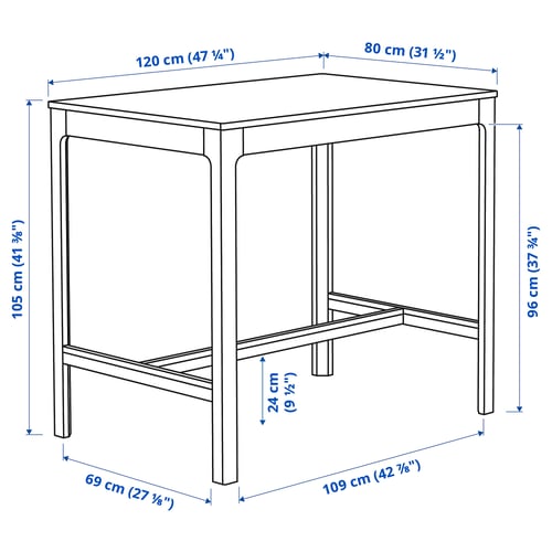Illustration with measurements for the product: EKEDALEN.