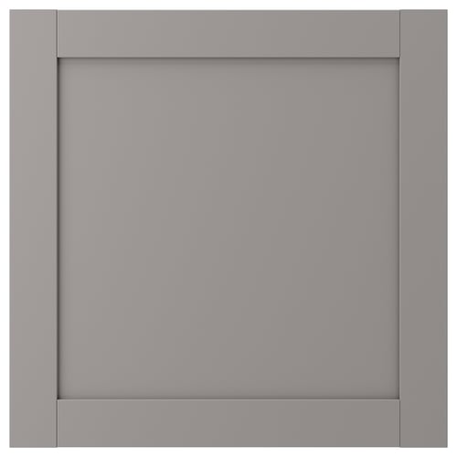 An ENHET grey cabinet door with a modern design made from fibreboard and plastic foil, featuring a smooth finish.