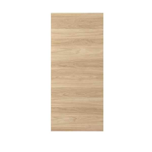 A rectangular wooden panel door in a light oak finish. It has a smooth, resistant surface and a natural wood grain design.