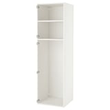 A white ENHET tall storage cabinet. Its rectangular with open shelves, made of recycled materials. Perfect for kitchen or laundry supplies.