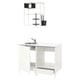 White kitchen set: sink, shelves, cabinets; modern, minimalist design.