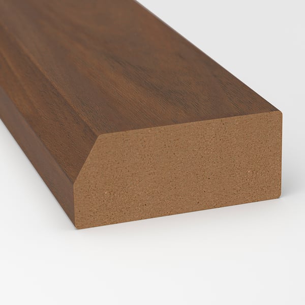 Brown wooden plank with smooth surface and fine grain texture. Shown in close-up, emphasising its quality and finish.