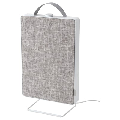 FÖRNUFTIG air purifier, white, rectangular with fabric cover, stand or wall mount, grey handle.