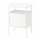 GRÅFJÄLLET white bedside table with open shelf and cabinet, metal legs, industrial design.