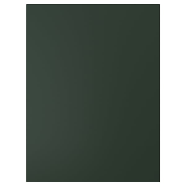 A rectangular dark green HAVSTORP door. It clean lines and a smooth surface, made from acrylic paint and fiberboard.
