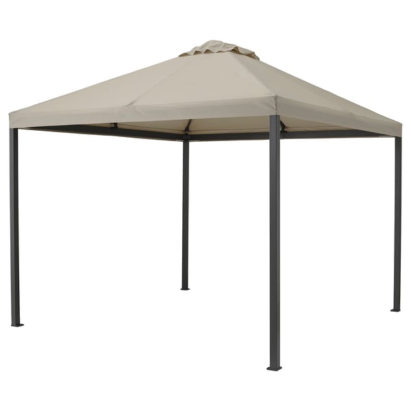 HIMMELSÖ beige gazebo. Square canopy on 4 posts. Shade for patio.