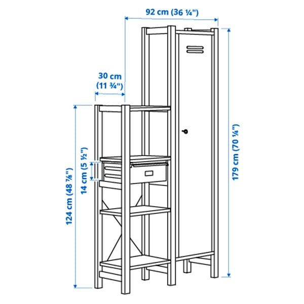 Illustration with measurements for the product: IVAR.