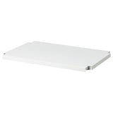 A single white IVAR shelf made of powder-coated steel, rectangular in shape with no additional items present.