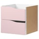 A KALLAX storage cube with two light pink drawers. Its rectangular with a plain design, featuring light brown sides and back.