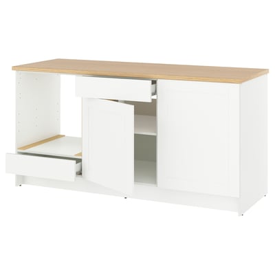 KNOXHULT white kitchen unit, modern design with oak top, one drawer, two cupboards, clean lines.