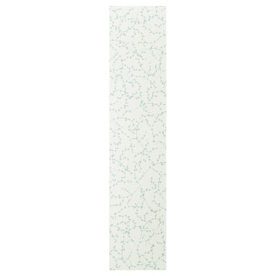 A LINNABERG storage door in white with a subtle floral design, framed in particleboard and acrylic paint.