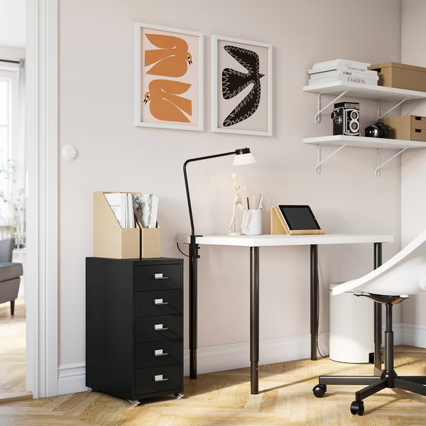 LINNMON/OLOV / HELMER Desk and storage combination, white/black