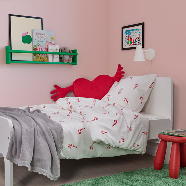 LÖVSÅNGARE Duvet cover and pillowcase, candy cane pattern, 150x200/50x80 cm
