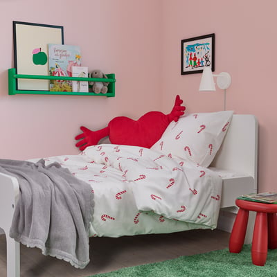 LÖVSÅNGARE Duvet cover and pillowcase, candy cane pattern, 150x200/50x80 cm