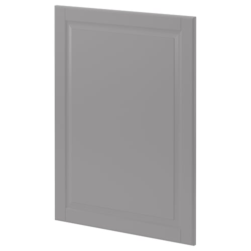 A light grey, rectangular kitchen cabinet door with bevelled edges from the METOD series.