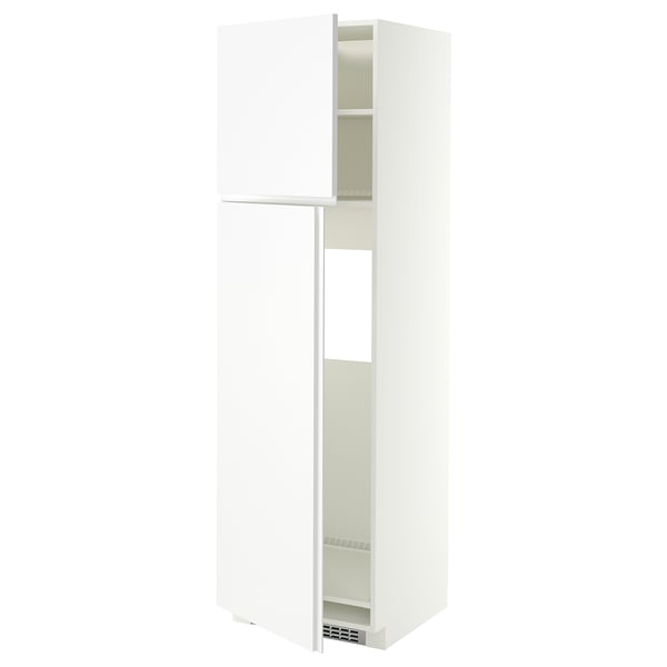 METOD High cabinet for fridge w 2 doors, white/VOXTORP matt white vertical handle, 60x60x200 cm