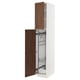 Wall-mounted kitchen cabinet, white & walnut, open door, pull-out shelves.