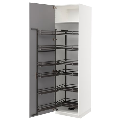 METOD kitchen cabinet in white with grey pull-out shelves.