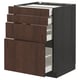 METOD dark brown kitchen unit with four wooden drawers.