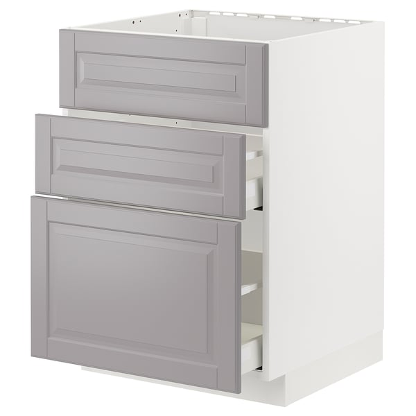 Grey METOD kitchen cabinet with 3 drawers, modern design.
