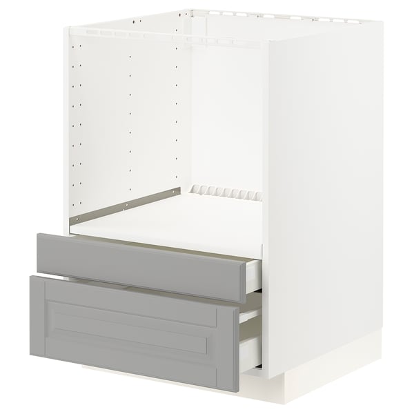 METOD kitchen unit, grey, with two smooth drawers, white frame, modern design.