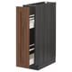METOD kitchen cabinet with walnut finish, dark grey frames, wooden drawer, and shelves.