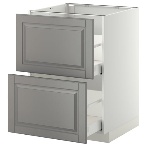 Grey METOD kitchen cabinet with double drawers, bevelled edges