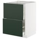 METOD kitchen cabinet with 2 green havstorp drawers, white frame; sleek, modern design.