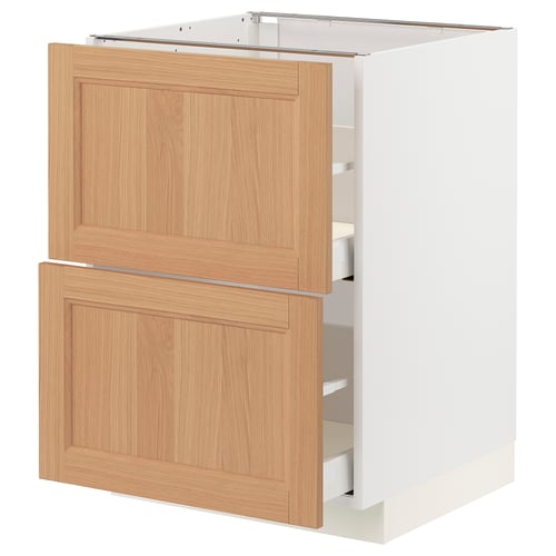 METOD kitchen unit: white & oak, 2 drawers, modern design.