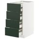 Modern white METOD cabinet with four green drawers, sleek handles, and clean design.