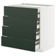 METOD kitchen cabinet with 4 dark green drawers on white base, modern design.