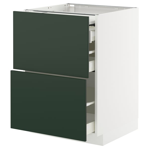 Modern kitchen unit: METOD, green havstorp fronts, white frame, 2 drawers, sleek design.