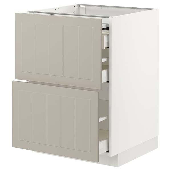 METOD beige kitchen cabinet with two open drawers