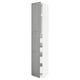 METOD kitchen cabinet. Tall white unit, grey doors with bevelled edges.