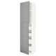 Open tall white cabinet with grey doors, bevelled edges.