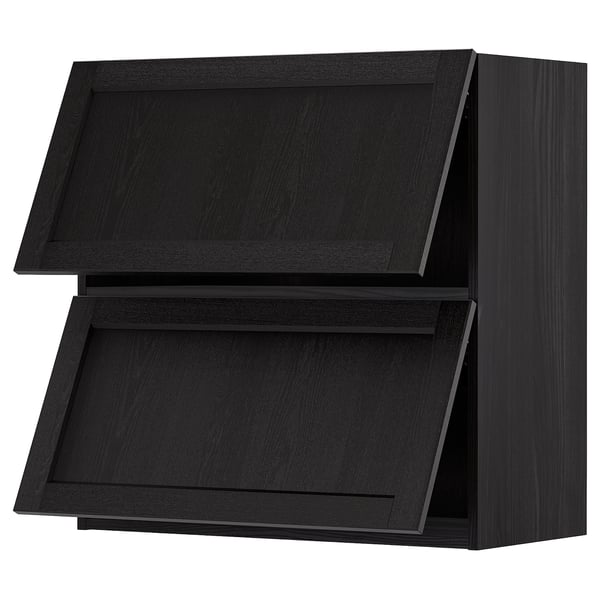 Black kitchen cabinet with bevelled edges, sleek and modern design.
